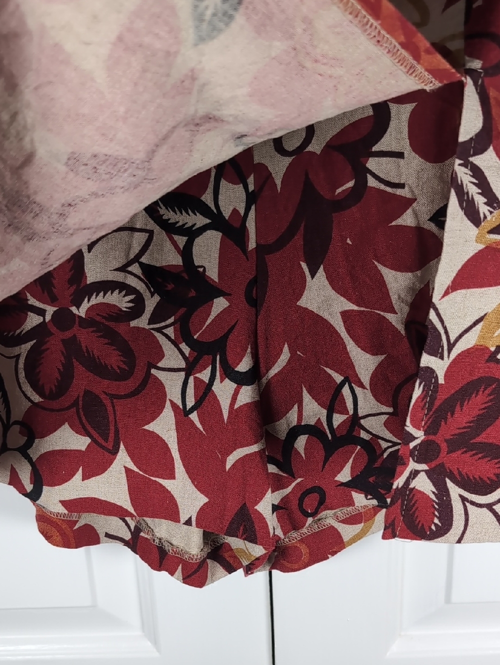 Wrapper Floral Linen Blend Wrap Skort Red Beige Fairy Grunge Mini Shorts Y2K - Picture 2 of 4